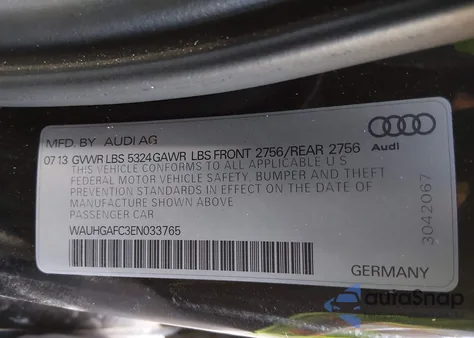2014 Audi A6 3.0T Premium Plus from USA, damaged, VIN WAUHGAFC3EN033765